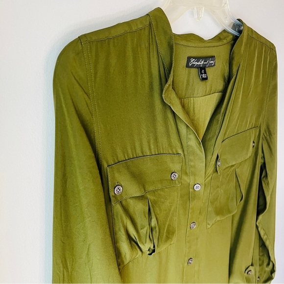 Elizabeth and James Silk Olive Utility Shirt - PRICE DROP - Picture 8 of 12